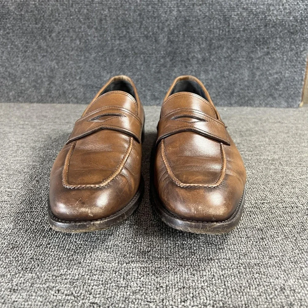 Ermenegildo Zegna Shoes Mens 10 Brown Leather Penny Loafer Dress Slip On Italy